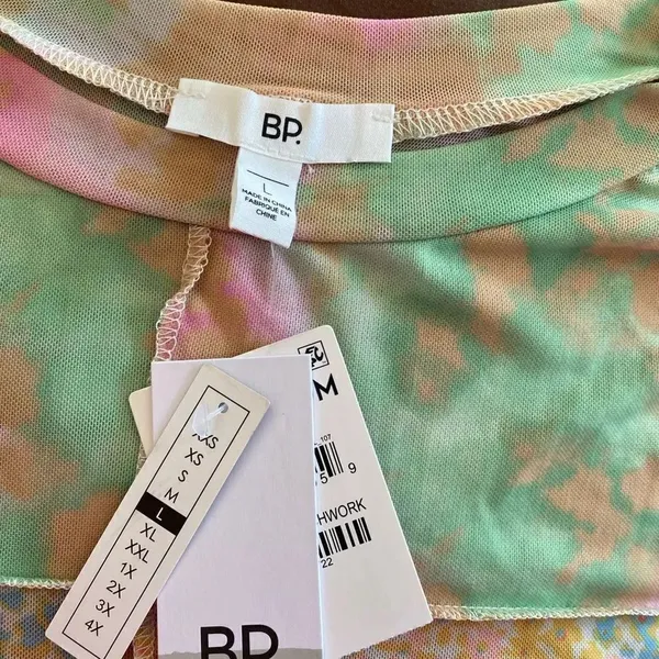 BP Nordstrom Patchwork Crop Top Short Sleeve Ruffle Hem NWT Size L Pink - Image 7