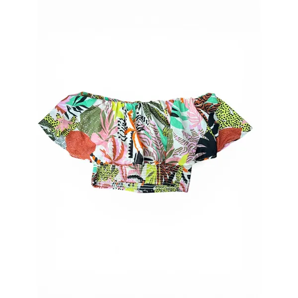 Violet Sky Womens‎ Tropical Jungle Print Smocked Off Shoulder Crop Top XL - Image 2