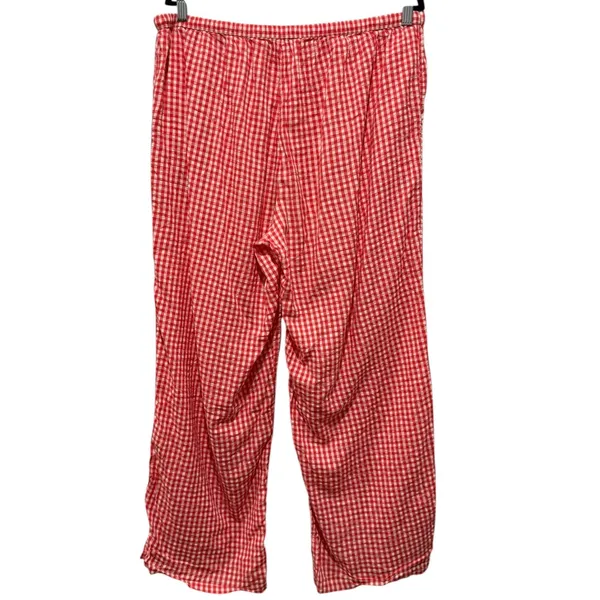 Aerie Seersucker Lounge Pajama Pant XL Red White Gingham Check Crochet Trim Boho - Image 2