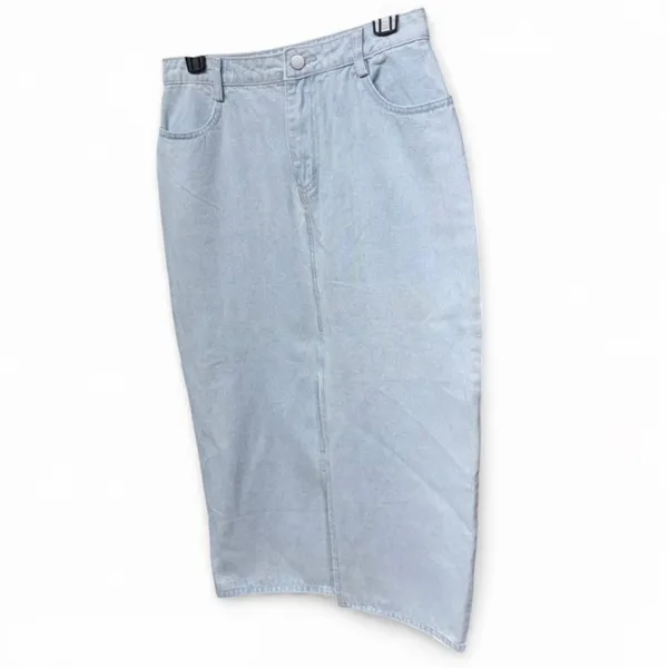 Le Lis Collection Light Wash Denim Midi Skirt with Front Slit - Size S - Image 8