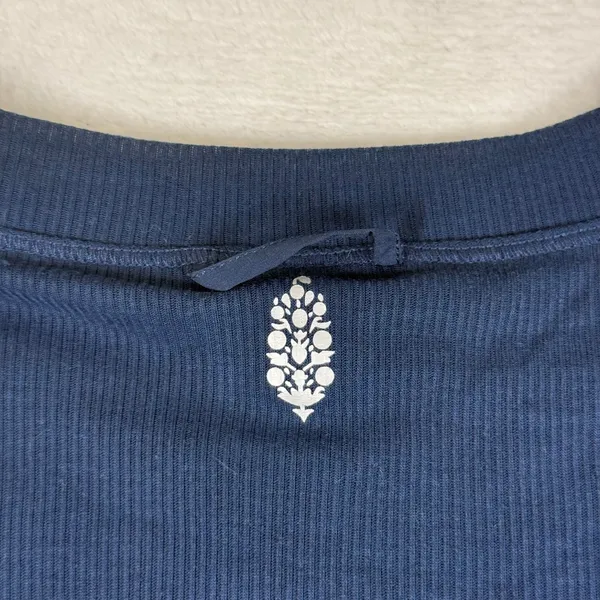 FP Movement Free People Navy Blue Ribbed Henley Long Sleeve Thumbhole Top S - Image 6