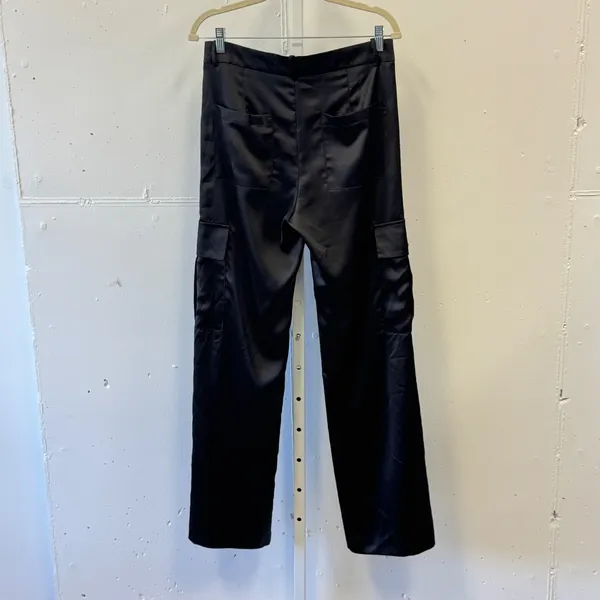 Zara Satin Cargo Pants Wide Leg Utility Trousers Size Medium Women's Black - Image 2