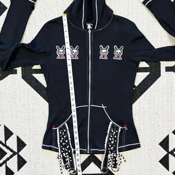 Rare Skelanimals x TRIPP NYC Black Bunny Ears Zip Up Hoodie Size Large - Image 6
