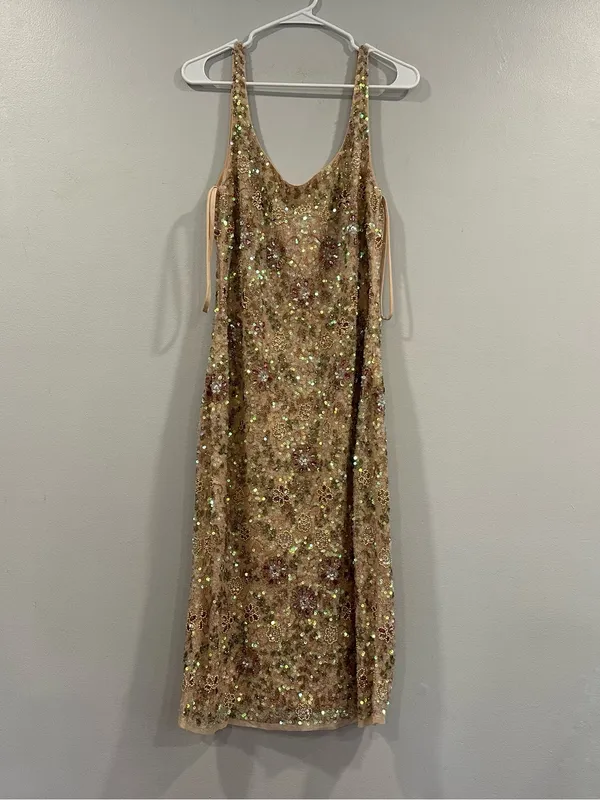 Mac Duggal 10755 Pink Sleeveless Handed Beaded Floral Dress sz 12 MIDI - Image 2