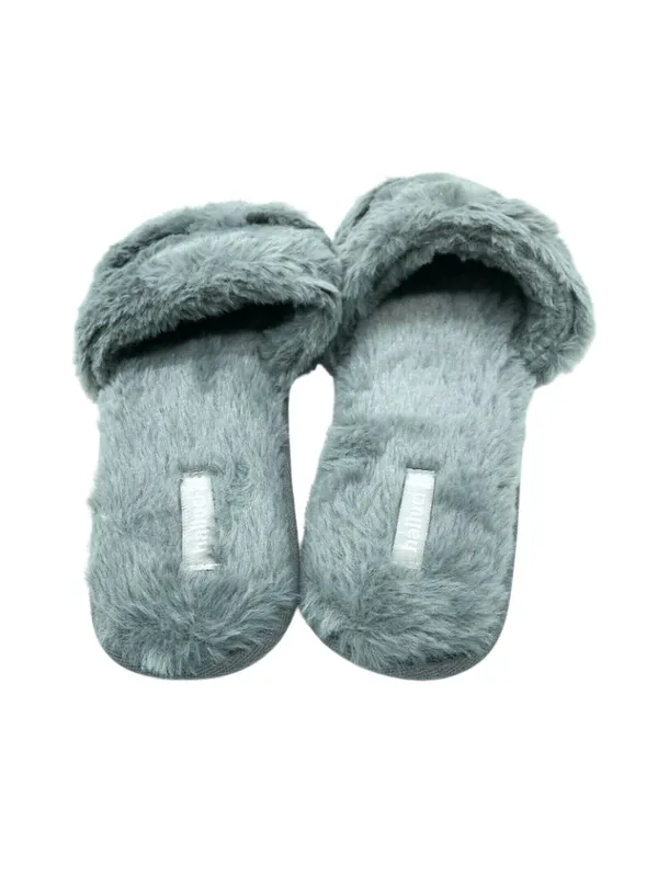 Halluci Womens Slippers Slides Faux Fur Sleepy Eyes Gray Size 38/39 US 7/8 - Image 3