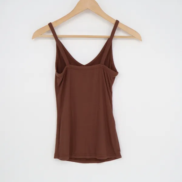 Brown Ribbed V-Neck Camisole Tank Top Style 970 Slim Fit Small - Image 5