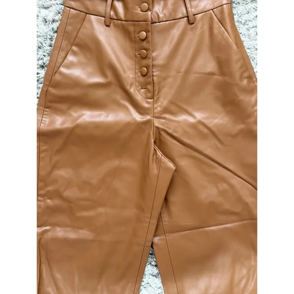 Zara Women’s Brown Faux Leather High Waisted Wide Leg Pants Button Fly XS NWT - Image 10
