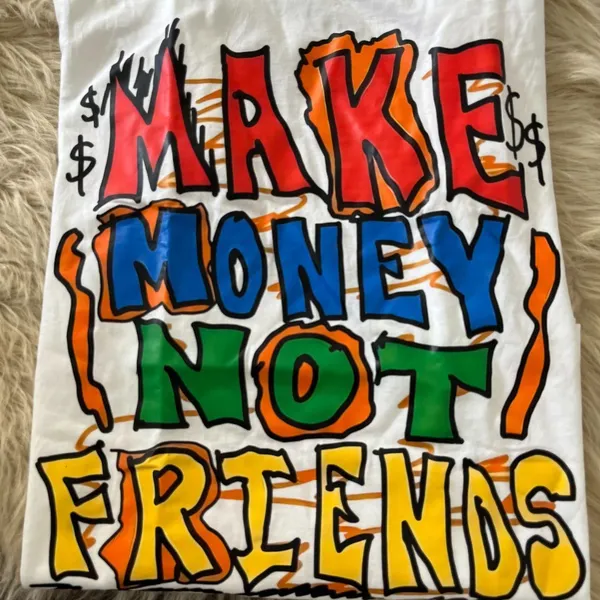 Source Unknown NWOT white "Make Money not Friends $" Graphic Tee T-shirt M - Image 2