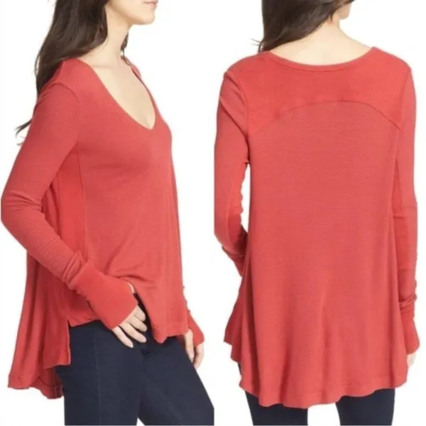 Free People Malibu High-Low Thermal Top in Red XS - Image 2