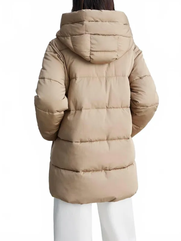 Mango Midi Quilted Anorak with Hood NWT Beige XS - Image 2