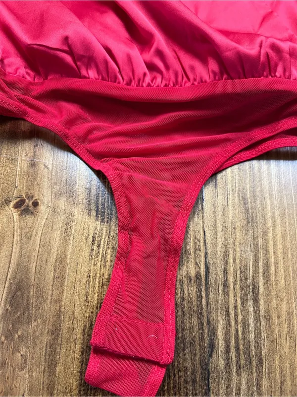 Lulus Prize Winning Red Satin Faux Wrap Bodysuit Size Small NWT - Image 7