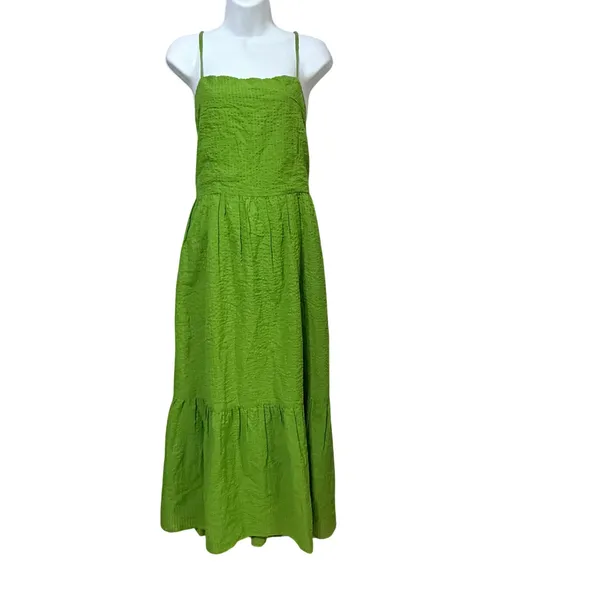 Dizzy Lizzy Green Seersucker Maxi Dress Womens XL Smocked Tiered Cotton Sundress - Image 3
