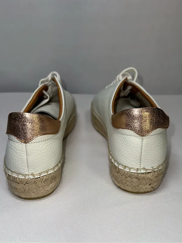 Dalson Espadrilles Boho Hippie Cottagecore White Leather Platform Sneaker Sz 9 - Image 4
