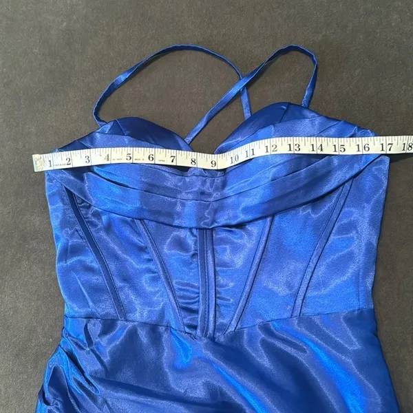 Women’s Blue Full Length Prom Dress CrissCross Straps Leg Slit Size 6 *READ - Image 8