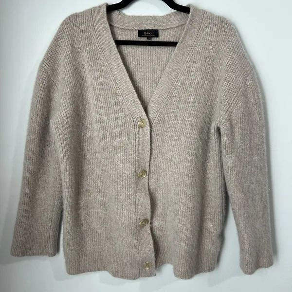 Quince Sweater Women's M Mongolian Cashmere 2.0 Oversized Boyfriend Cardigan Tan - Image 3