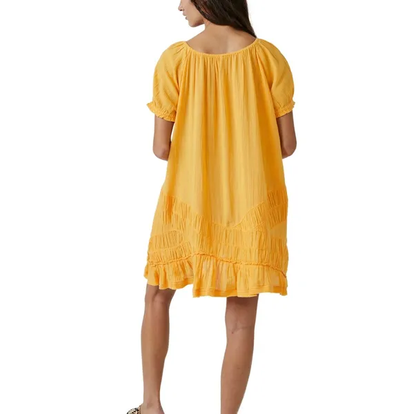 Free People 19Y So Scenic Mini Dress Yellow Cotton Boho Ruffle Oversized XS‎ - Image 9