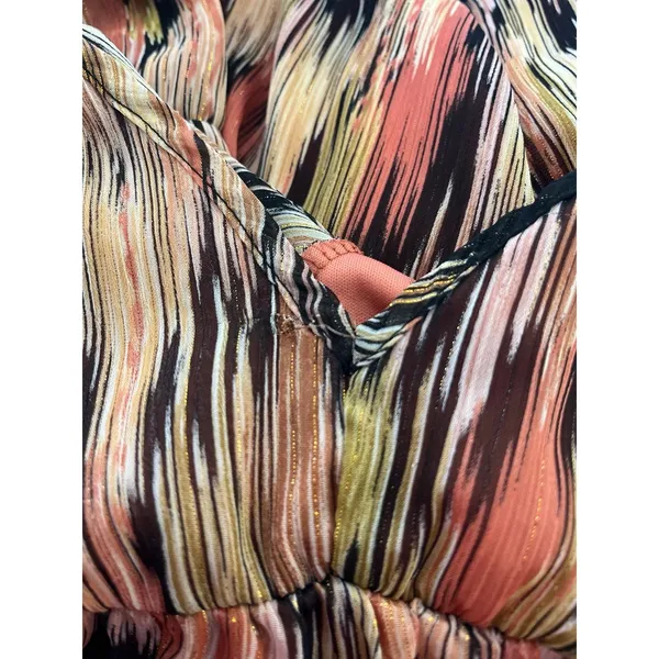 Everyday Chic Boutique Babydoll Mini Dress Metallic Abstract Salmon Combo L - Image 3