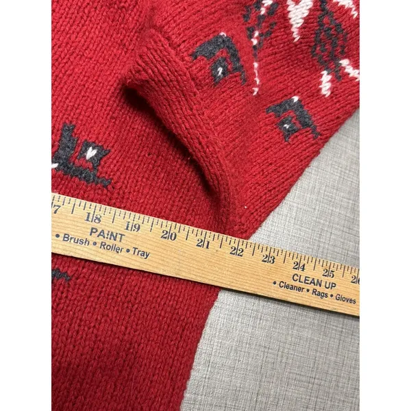Vtg Best authentic Roll‎ Neck Wool Red Floral Sweater Star M True North Aran - Image 7