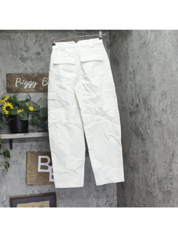Woolrich X TGT Mid-Rise Barrel Leg Cargo Denim Jeans Pants Cream Off White 00 - Image 2