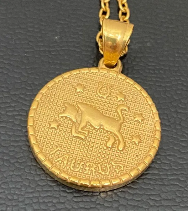 18K Gold plated Taurus Zodiac Sign Quarter Coin Pendant 20” Necklace 15.7g - Image 8