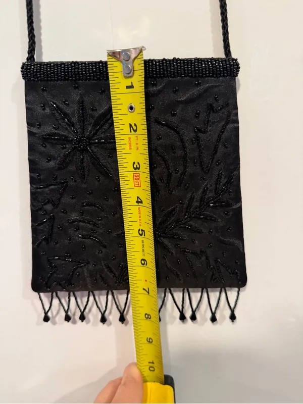 Black Beaded Fringe Crossbody Bag - Image 5