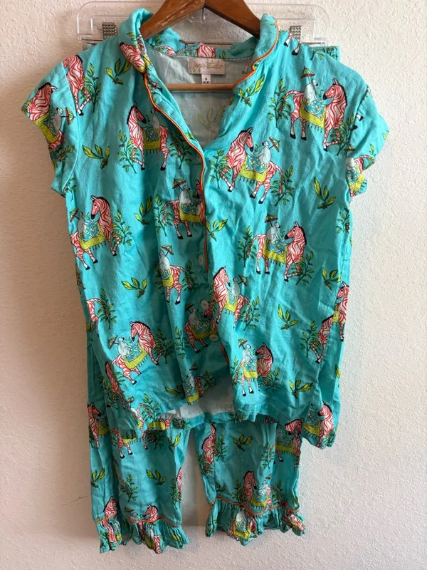 Jayes Studio Zebra Print Pajama Set Short Sleeve Button Down Top Cropped Pants - Image 3