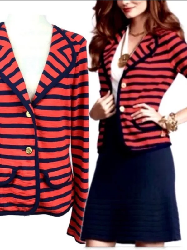 CAbi Red and Navy Striped Knit Blazer - Image 2