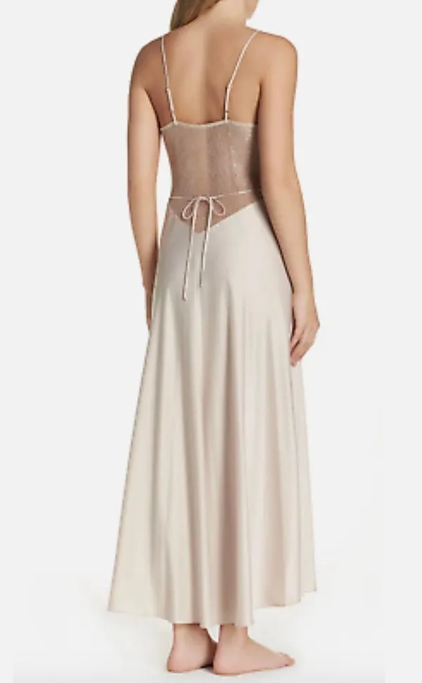 Champagne Showstopper Metallic Lace Long Gown - Image 5