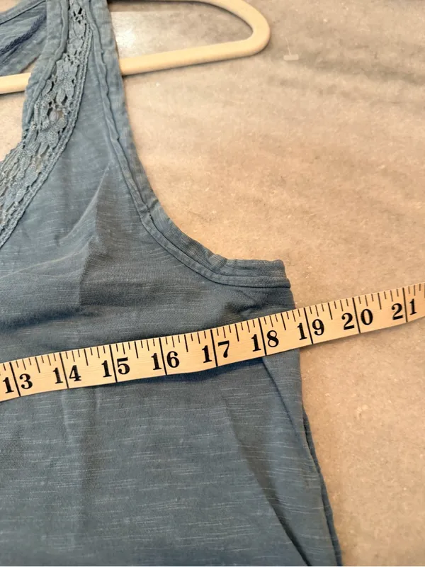 NWOT Free People We The Free Size XS Blue Crochet Trim Racerback Layer Tank Top - Image 8