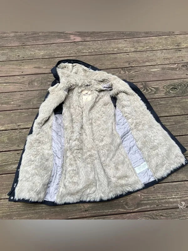 Hollister Womens Pacific Merchants Faux Fur Hooded Parka Jacket Y2K Style|Size:M - Image 5