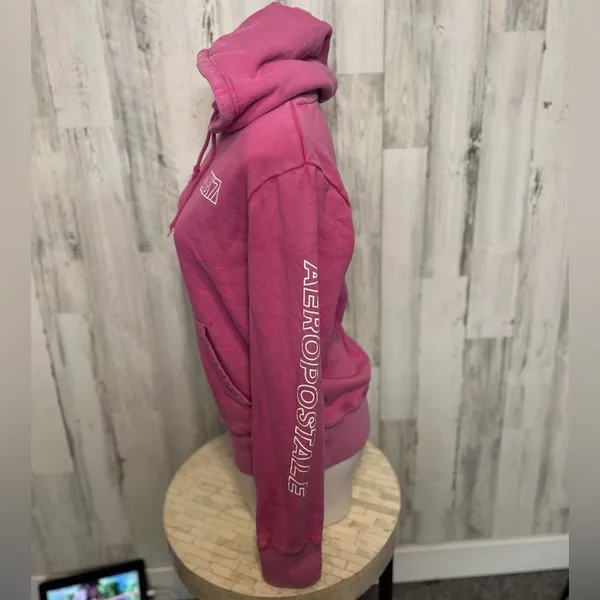 Aeropostale Hot Pink A87 Logo Graphic Hoodie Sweatshirt Womens Small Sleeve Prin - Image 2