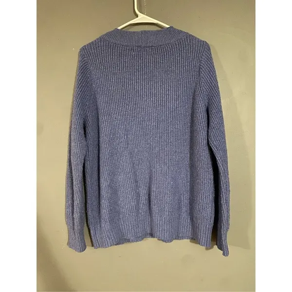 Philosophy Light Blue Purple Pointelle Sleeve V-Neck Sweater Size Medium - Image 5