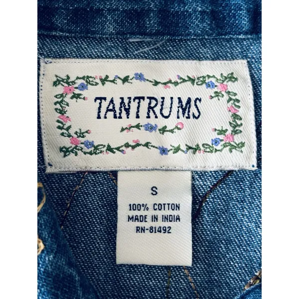Vintage‎ Tantrums Embroidered Floral Denim Shirt Jacket Button Front Fall Leaves - Image 4