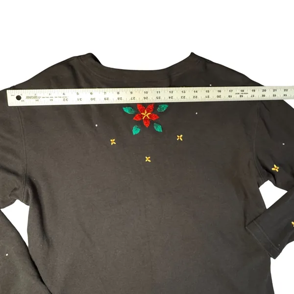 Bechamel Black Knit Button Christmas Cardigan Womens Small Poinsettia VTG FLAW‎ - Image 9