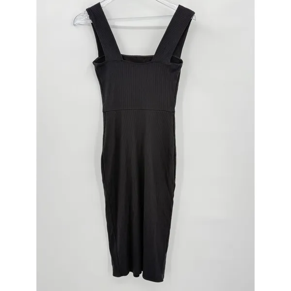 Reformation Cassi Knit Dress Small Black Ribbed Sleeveless Midi Slit Fitted Rib - Image 4
