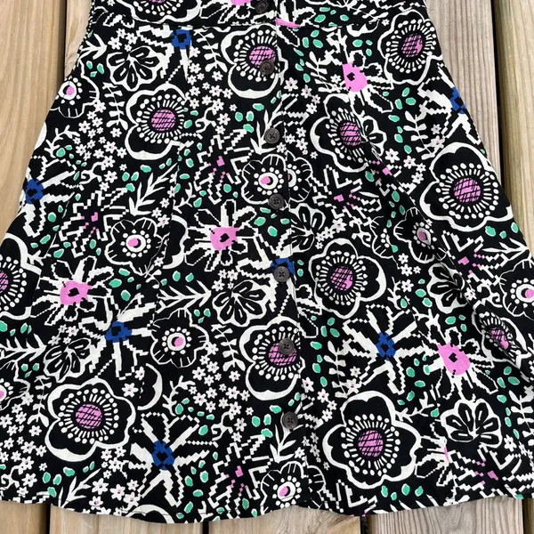 Marine Layer Dress Camila Mini V Neck Short Sleeve Black Floral Hemp Blend‎ XS - Image 4