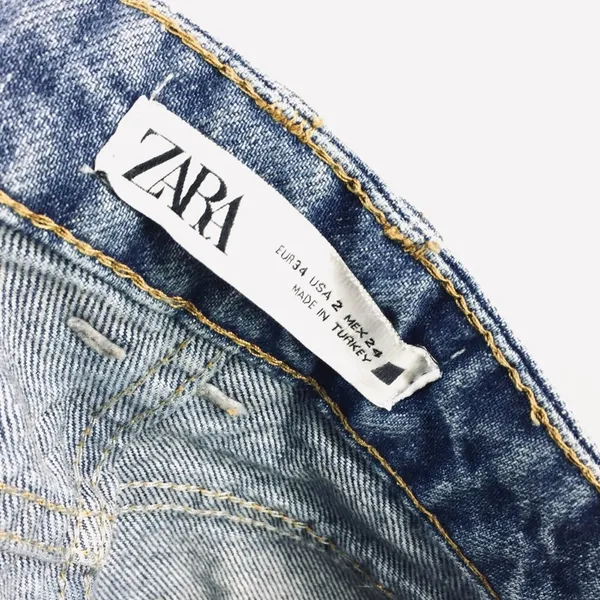 Zara Straight Leg Jeans 100% Cotton Raw Frayed Hem Size 2 - Image 2