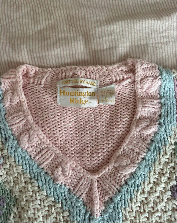 Vintage Chunky Hand Knit Sweater Multi Size L - Image 3