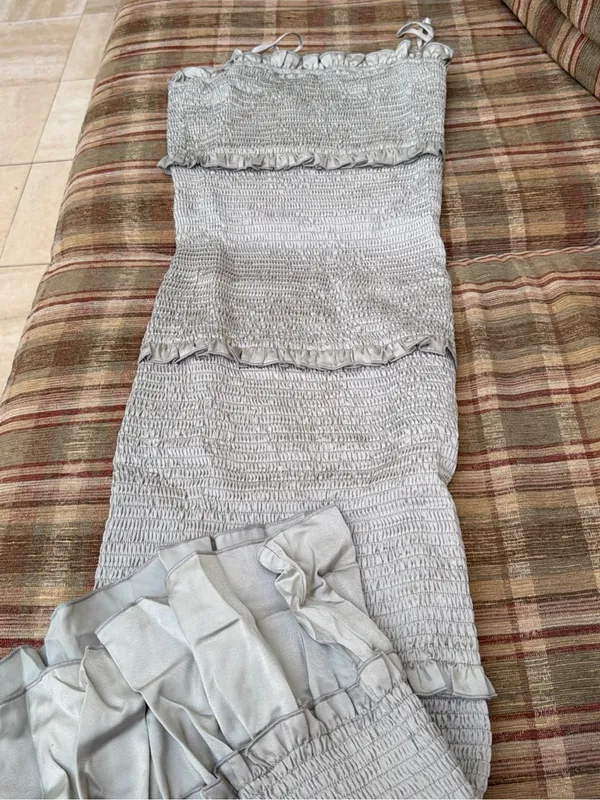 Mabel Smocked Ruffle Midi Dress in Gray - Image 2