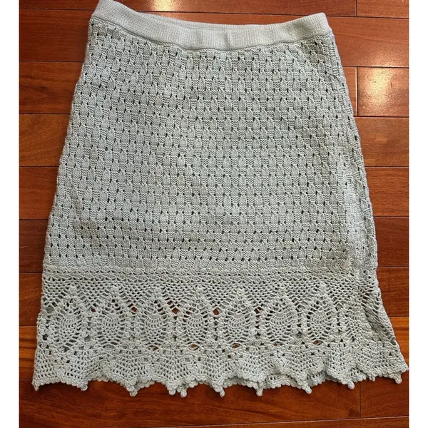 Athleta Crochet Knit Skirt Mint Green Cotton Eyelet Scalloped Hem SizeSmall Boho - Image 2