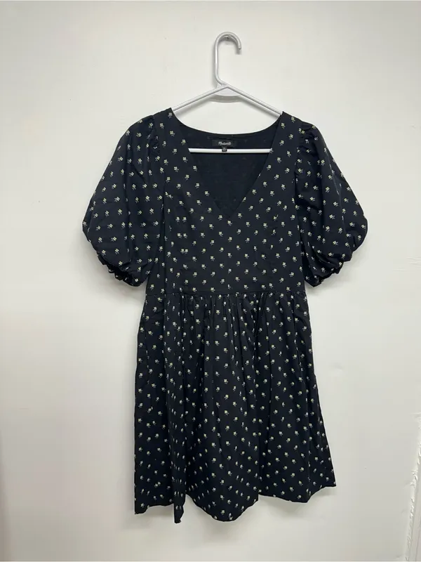 Madewell V-Neck Puff-Sleeve Mini Dress in Floral Ikat - NEW - Image 5