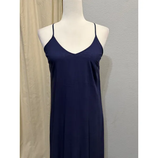 Old Navy Maxi Dress Size S Navy Blue Rayon Cami V-Neck Cross Back Summer Coastal - Image 9
