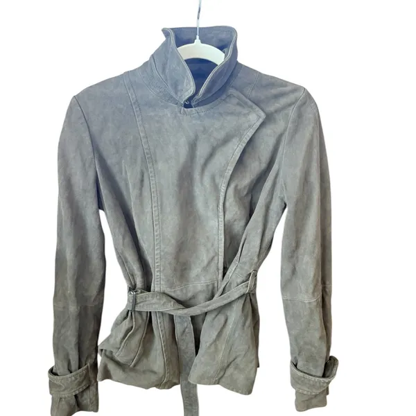 Gap Edition Dark Brown Genuine Leather Suede Belted Coat Jacket Small 854926-00 - Image 9
