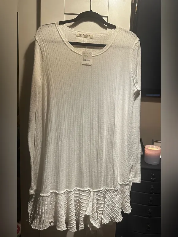 NWT FREE PEOPLE Tate Pointelle Tunic- Ivory Combo $78 MSRP - Image 6