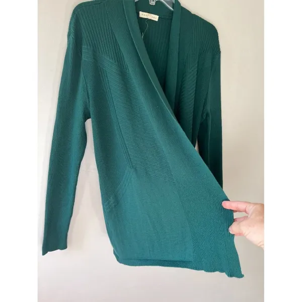 Dress Barn Retrology Sz M Green Stretch Open Cardigan Sweater Long Sleeves‎ - Image 2