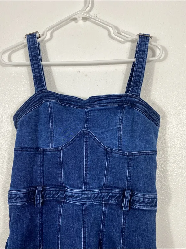 Free People Dark Indigo Denim Mini Dress Size L It has pockets on the sides. - Image 6