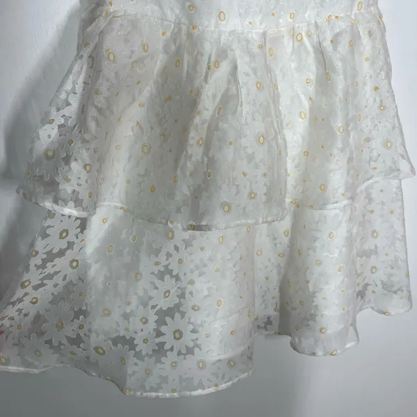 NEW Lena Party A-Line‎ Dress Women's Size Medium White Floral Applique Layered - Image 7