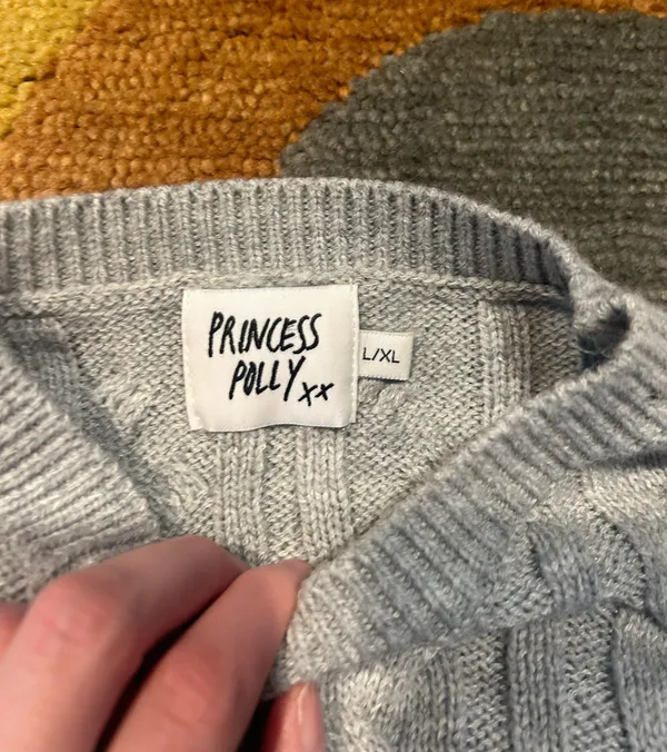 Princess Polly Grey Very Short Cropped Crewneck Cableknit Sweater Size L / XL - Image 3