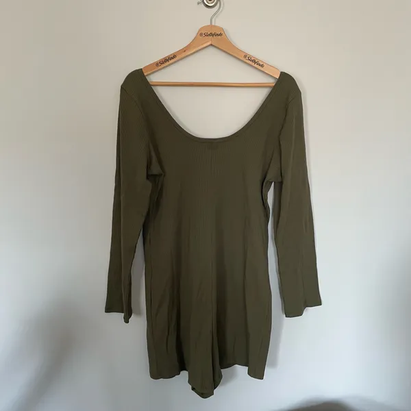 PINK Victoria's Secret Base Cotton Ribbed Long Sleeve Romper- Olive-Size XXL-NWT - Image 7