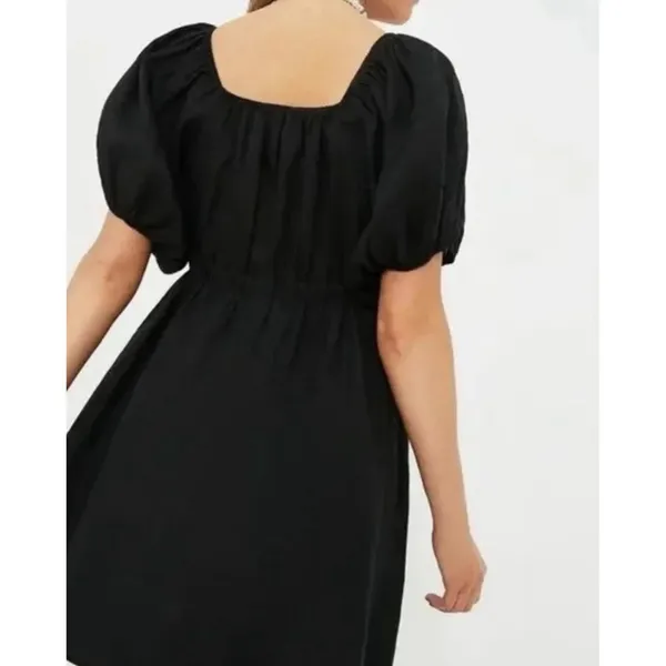 Pomander Place Ares Dress Linen Puff Short Sleeve Mini Black Size Medium - Image 3